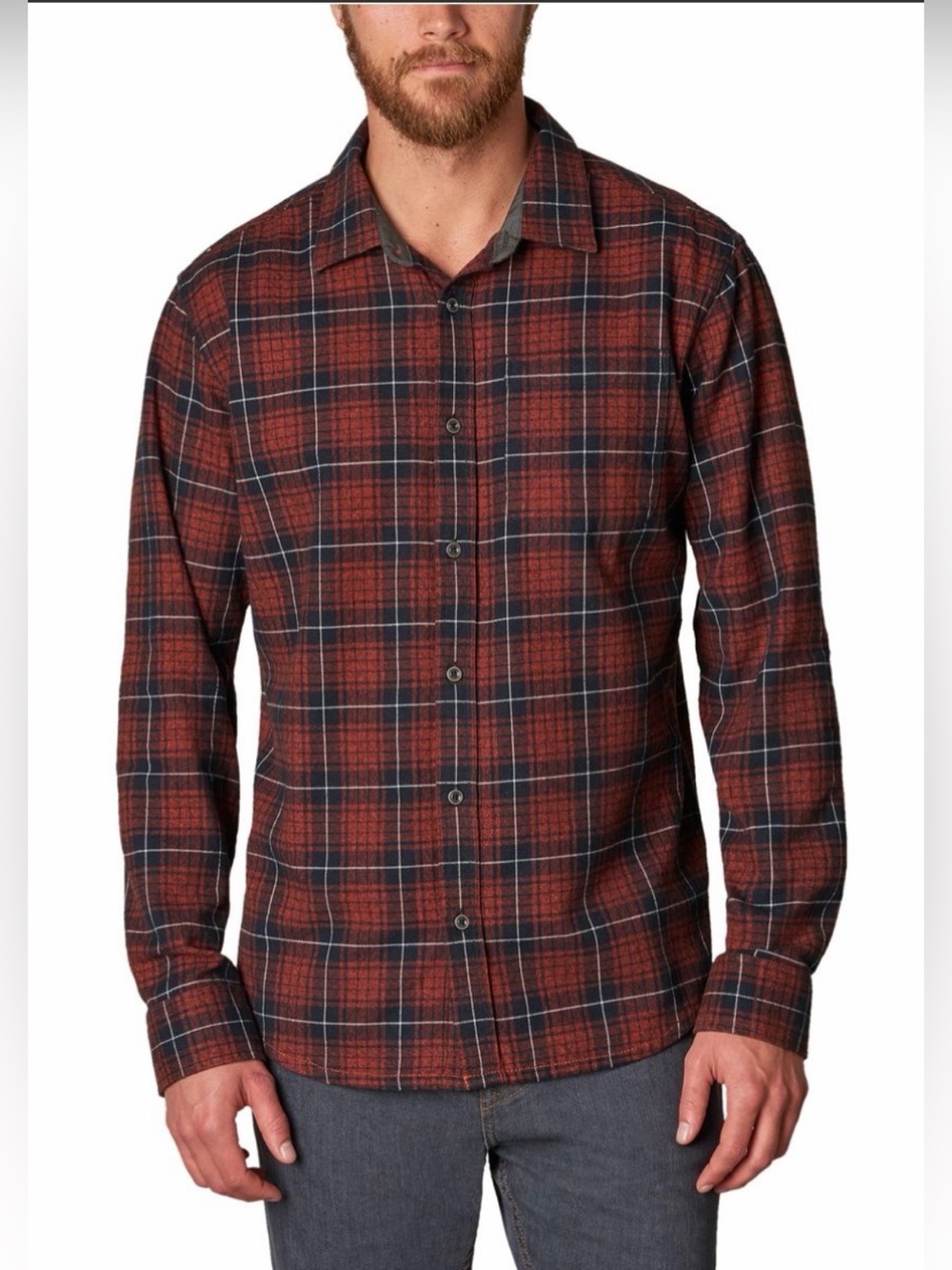 Prana Mens Woodman Flannel Shirt plaid button Down long sleeves Size medium Rust